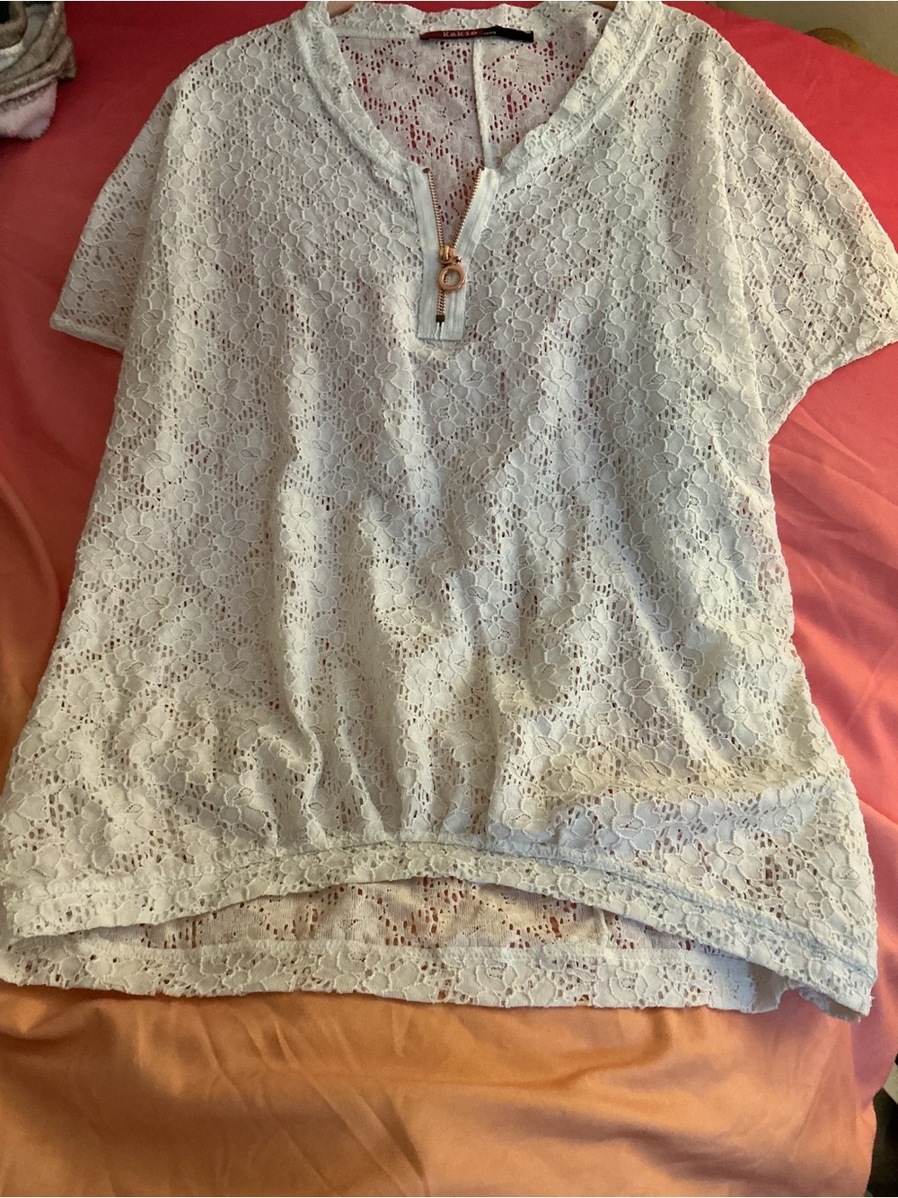 White Lace Eyelet V-Neck Short Sleeve Cover Up Top - T3 or US 8/10